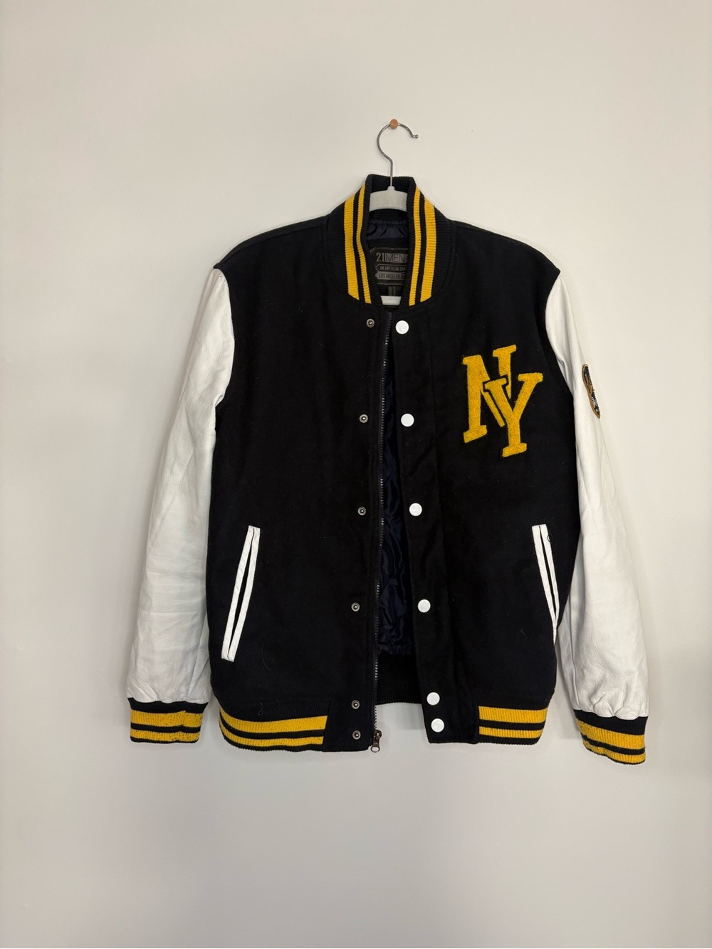 NY Letterman Varsity Jacket - Black & White with Yellow Accents